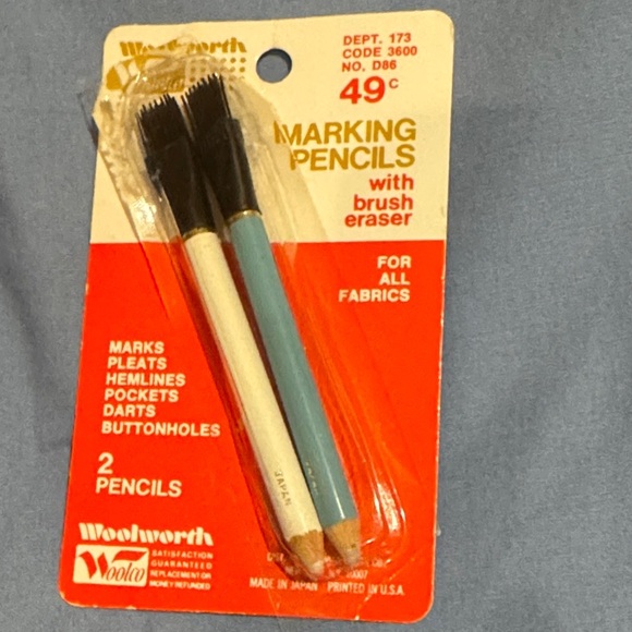 Woolworth Other - Woolworth Fabric Marking Pencils with Brush Eraser - Black and Blue